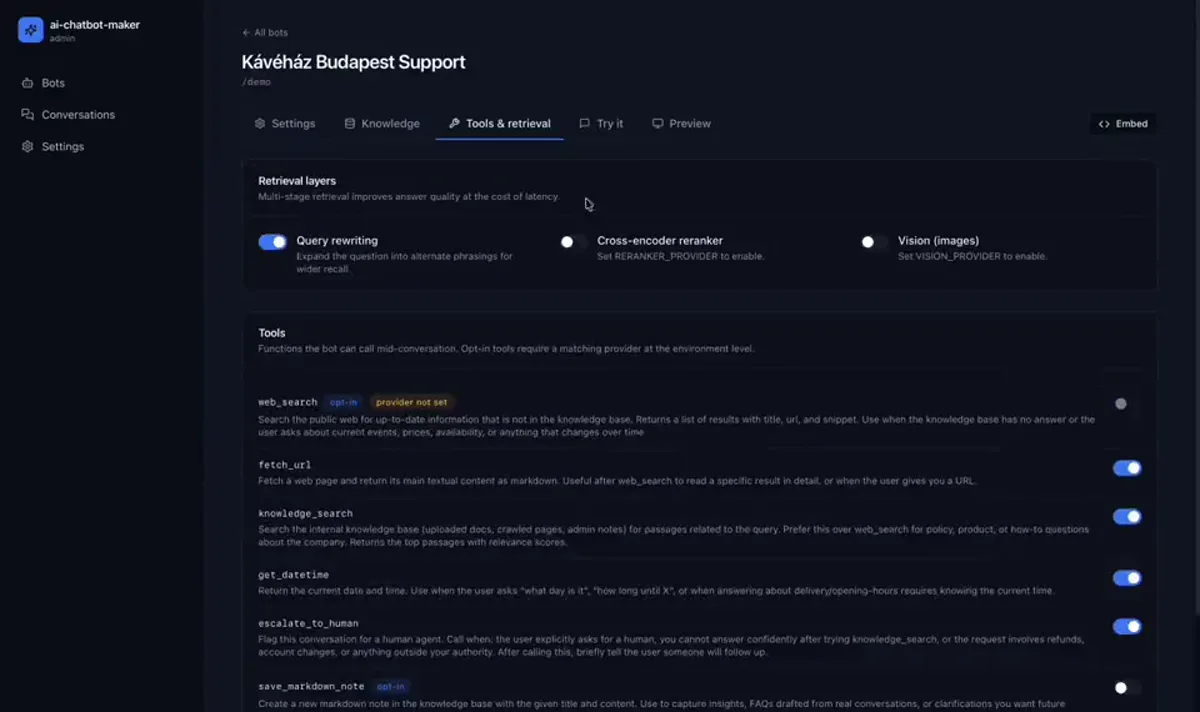 AI Chatbot Maker — Opening state