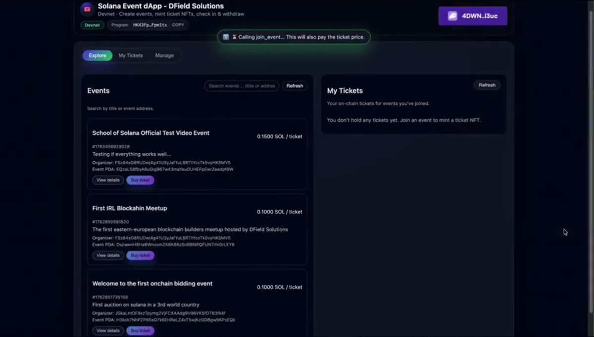 Solana Event — In use