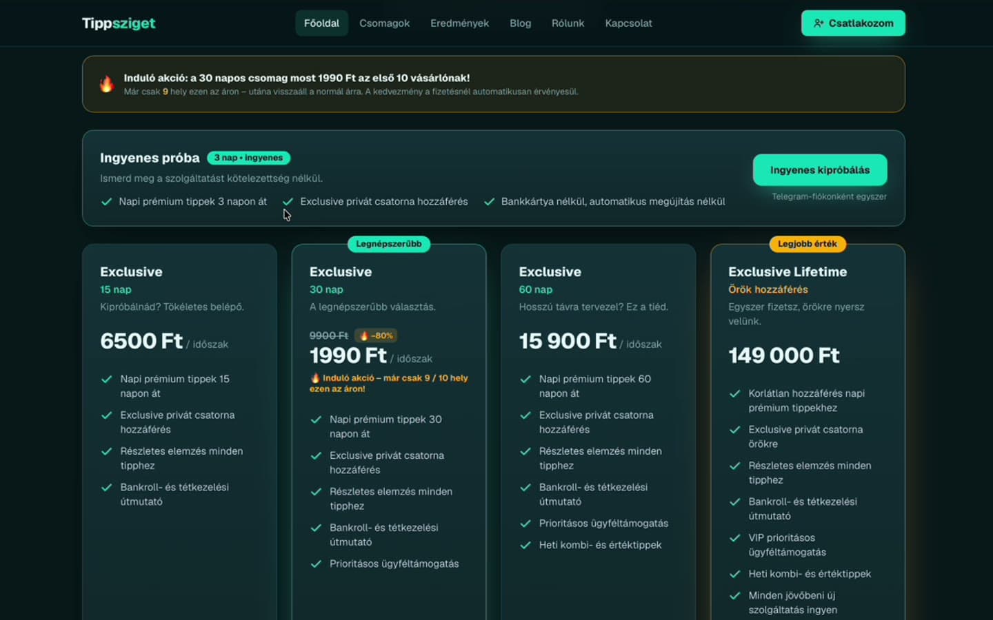 Tippsziget · Hungarian premium sports-tips subscription